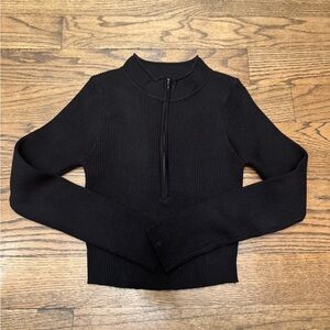 Princess Polly Black Ribbed Long Sleeve Top, Small/Medium